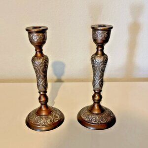 Antique Pair 19th Century Copper- Silver Candlesticks 8.25”x4” Tapper Candle